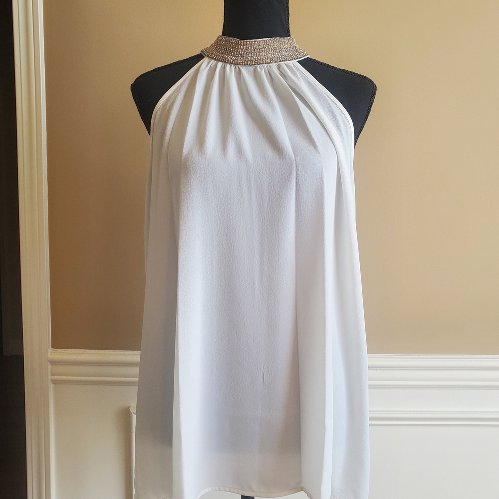 Worthington White Halter Top with Gold Accents